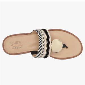 Naturalizer Frankie Black and Cream Woven Thong Sandals w/Gold Embellishment